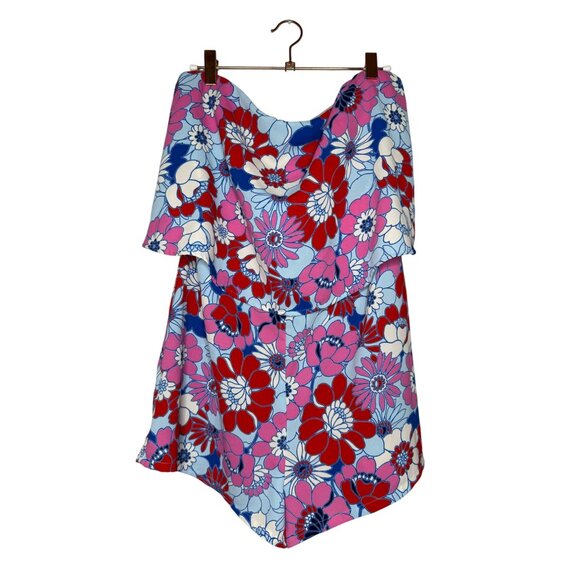 Sugarlips Berry Mix Floral Strapless Romper Size Large Retro Pink Blue White - Picture 2 of 10